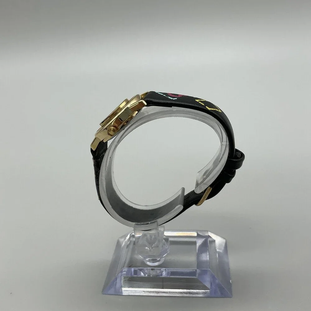 Jennie B Women Watch 24mm White Dial Black Hearts Design Band Gold Tone New Batt